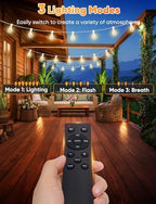 Brightever Outdoor String Lights with Remote, 200FT LED Patio Lights with 62 ST38 LED Filament Bulbs, 3 Lighting Modes, 3H/5H Timer, Waterproof IP65 String Light for Outside, E12 Socket Base, White - Image 3