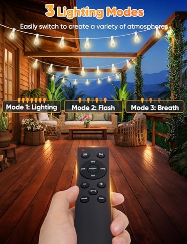 Brightever 120FT LED Outdoor String Lights with Remote, Patio Lights Outdoor Waterproof with 38 Shatterproof Edison Bulbs, Dimmable Outside Hanging Light for Birthday, Party, Christmas Decor, White - Image 3