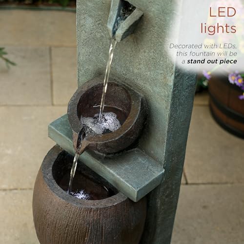 Alpine Corporation TZL388 32" 3 Tier Jar Fountain with LED Lights, Elegant Outdoor Water Feature for Garden, Patio, Backyard, Home Décor, Ceramic Water Fountain & Landscape Decorations, Gray - Image 6
