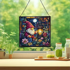 Candlelight Gnome Night Stained Glass Suncatcher – Square Hanging Window Panel for Home or Greenhouse – Whimsical Glass Art Gift for Garden Lovers, Christmas, Halloween, Father Days 69ifQy - Image 2