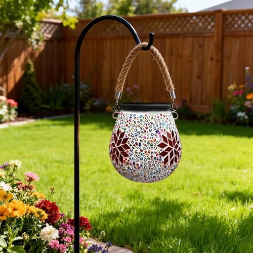 Mosaic Solar Lights Outdoor, Hanging Solar Lantern with Stained Glass Design, Tabletop Lights with Maple Leaf Pattern, No Wiring, Auto On/Off, 4.33 x 4.33 in / 11 x 11 cm for Patio, Garden - Image 3