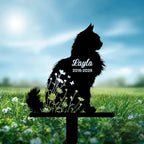 Custom Longhair Cat Memorial Stake, Floral Cat Standing Grave Marker, Personalized Pet Loss Gift Metal Garden Plaque (Floral Cat Standing) - Image 4