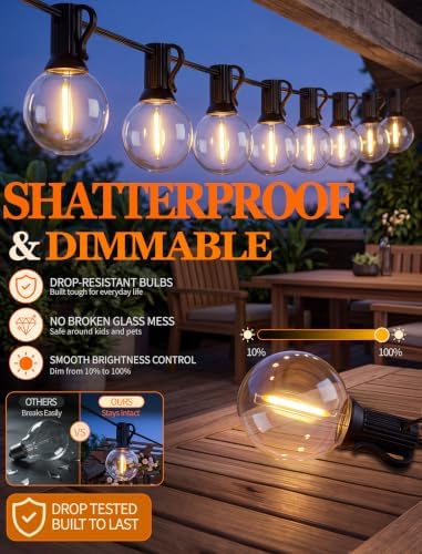 50FT G40 LED Outdoor String Lights, 50+2 Shatterproof Bulbs, Black Wire - Image 7