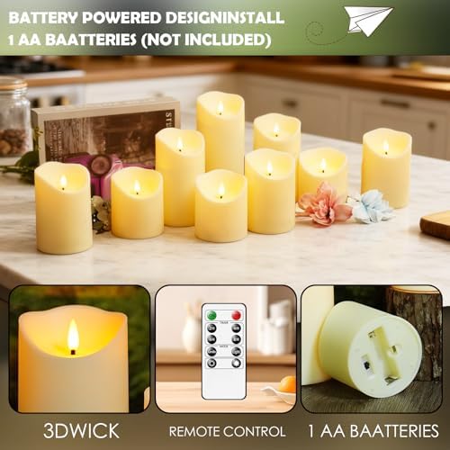 kakoya Flameless LED Candles Battery Operated with Remote and Timer,Flickering Electric Fake Plastic Pillar Candles Set of 24(D3 x H 3" 4" 5") Ivory - Image 2