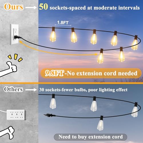 Brightever 100FT Outdoor String Lights 52 Bulbs, Waterproof Patio Lights - Image 3