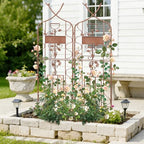 LZRS 59.5 x 36in Rustic Iron Arch Decoration Garden Trellis with Metal Coating – Perfect for Supporting Climbing Plants Outdoor, Roses, Vines, Flowers, and Vegetables, Brown - Image 5