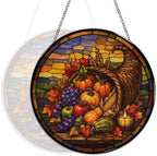 Thanksgiving Grapes Veggies Stained Glass Suncatcher 11.8" Colorful Window Hanging Ornament, Sun Catcher Decor for Bathroom Front Door Living Room Home Wall Garden - Image 5