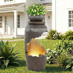 Grepatio Outdoor Water Fountain with LED Light, Tiered Urn Water Fountain with Planter, 30" H Large Outdoor Cascading Fountains with Waterfall for Garden, Yard, Deck Decor with Cracked Urn Look by Takesyoutohaveawonderfullife