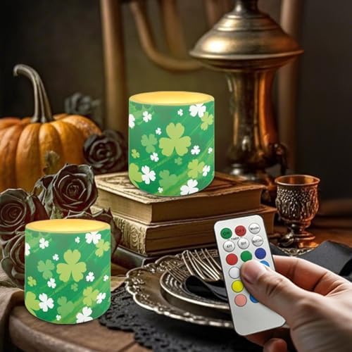 Set of 4 Painting Shamrocks Flameless Candles Battery Operated LED Candles with Timer, St Patricks Day Real Wax Tea Lights for Patio Porch Party Home Decorations - Image 4