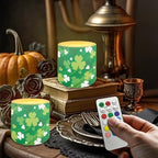 Set of 4 Painting Shamrocks Flameless Candles Battery Operated LED Candles with Timer, St Patricks Day Real Wax Tea Lights for Patio Porch Party Home Decorations - Image 4
