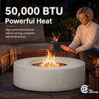 Outdoor Propane Fire Pit Table for Outside Patio, 39 Inch Concrete Fire Pit Table, Round Gas Fire Pit for Garden, Pool, Backyard, 50,000 BTU, Free Lava Rocks, Light Gray - Image 3