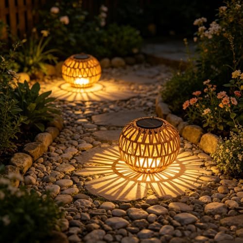 Solar Hanging Lanterns Outdoor Waterproof, 2 Pack Hanging Solar Lights for Outside with 7.25in Boho Lantern, Outdoor Rattan Chandelier Lights for Porch Decor Tree Garden Gazebo Patio Backyard Gifts - Image 6