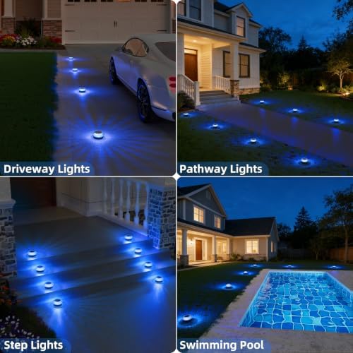 VOLISUN Solar Ground Lights Outdoor,8 Pack Flat Solar Pathway Lights,IP67 Waterproof Solar Powered Disc Lights,Landscape Lighting for Garden Yard Walkway Patio Driveway,Blue - Image 6