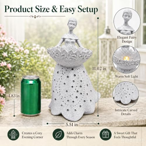 Nacome Solar Fairy Garden Decor: 11Inch Resin Outdoor Statues(Gray) - Image 3
