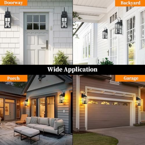 Bdrofn 2 Pack 19" Large Outside Modern Wall Sconce Light Fixture, Industrial Porch Light Wall Mount with Glass, Waterproof Farmhouse Exterior Lamp Lighting Bulbs Included - Image 7