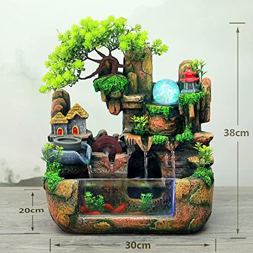 Tabletop Fountain Resin Indoor Home Decoration, 12LED Color Lights Waterfall Fountain 110V Desktop Fountain, with Atomizer, Small pots and Fish Tanks, Rockery Water Fountain for Bedroom Relaxation. - Image 2