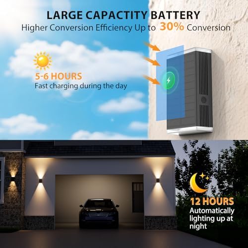 Solar Wall Light Outdoor , 3000/4000/6000K 3 Modes Dusk to Dawn Lighting Wall Sconce IP67 Waterproof Up and Down Solar Lights Outdoor Front Door Light for House, Garage, Porch, Doorway,Fence (6PACK) - Image 4