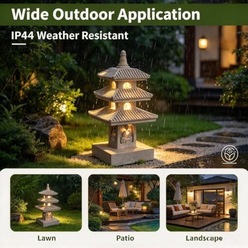 Solar Pagoda Garden Statue with LED Solar Light, 10 Inch Zen Garden Lantern - Image 4