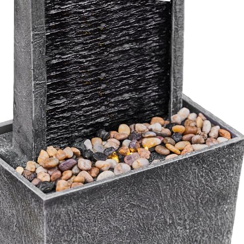 Teamson Home 38.5" Faux Slate Outdoor LED Waterfall Fountain, Gray/Black - Image 7