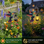 2 Pack Hummingbird Solar Garden Lights Waterproof Outdoor Metal Stakes with Solar Lantern Gifts for Women Mom Grandma Birthday for Path Yard Patio Porch Lawn (Warm White, Colorful Hummingbird) - Image 3