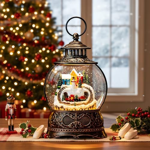 Christmas Village Snow Globe Water Lantern with Snowman and Train Scene Battery Operated or USB Powered Musical Lighted Holiday Decoration for Tabletop Display for Family and Friends - Image 4