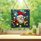 Holiday Lights Gnome Stained Glass Suncatcher – Square Hanging Window Panel for Home or Greenhouse – Whimsical Glass Art Gift for Garden Lovers, Christmas, Halloween, Father Days xzZh6D - Image 2