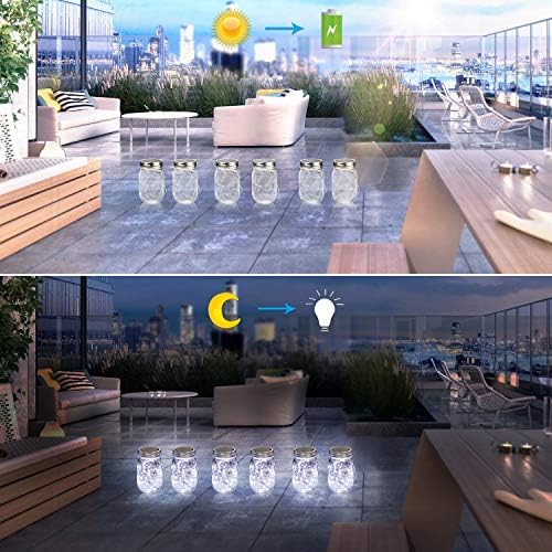 Mlambert Mason Jar Solar Lights -30 LED, 6 Pack Hanging Lantern, Cool White - Image 4