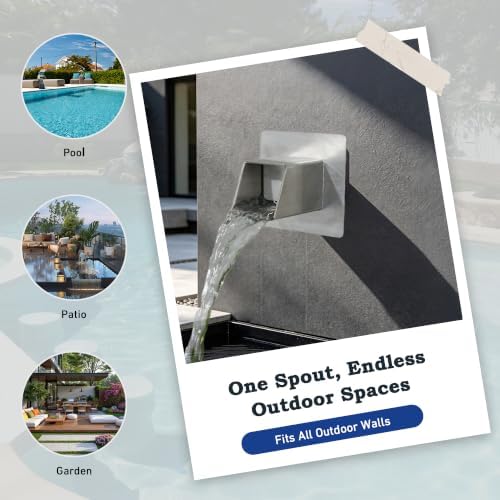 316 Stainless Steel 1.2" Wall Mount Water Spout – Outdoor Square Waterfall Fountain with Built-in Splash Diffuser, Garden Pond Pool Waterfall Spillway for Patio and Landscape (Silver) - Image 7