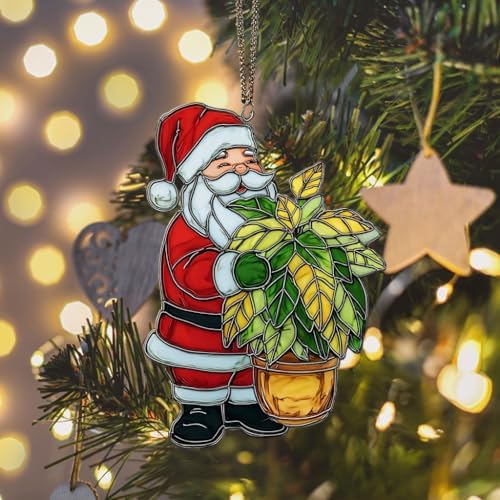 Happy Santa Holding Plant Pot Acrylic Suncatcher - Image 6