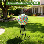 VOREEN Mosaic Garden Gazing Ball, Handcrafted Colorful Pinwheel Glass Decorative Ball, 10 Inch for Indoor & Outdoor Yard Lawn Patio Garden Decor - Image 2
