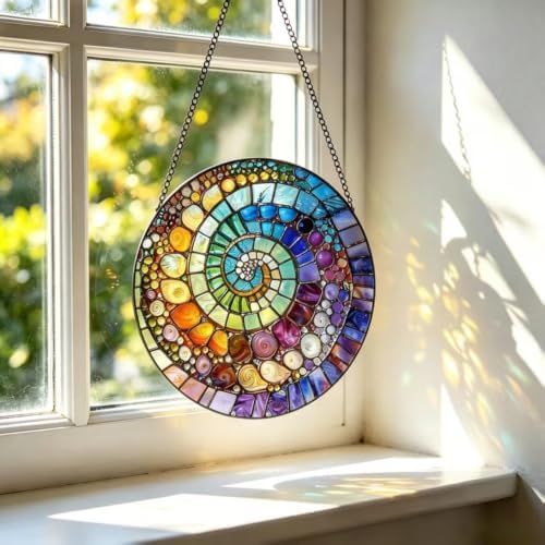 Rainbow Shell Spiral Suncatcher,Coastal Beach Stained Glass Window Hanging,8 Inch Indoor Outdoor Garden Sun Catchers,Sea Art Suncatchers for Windows Hanging,Christmas Birthday Gifts for Mom Grandma - Image 4