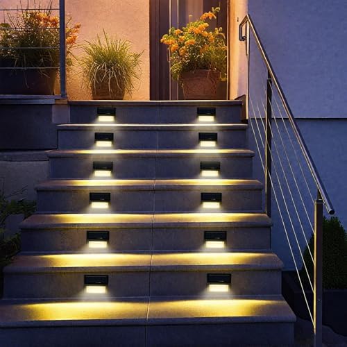 Bright Solar Fence Lights, 12 Pack Outdoor Step Lights, IP65 Waterproof, 3000K Warm-White, Dusk to Dawn Outdoor Lighting with 6 LED for Wall, Garage, Patio, Exterior, Porch - Image 6