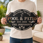 Personalized Metal Pool Sign, Custom Pool Bar Sign for Outdoor Patio Decor, Personalized Name Metal Pool & Patio Wall Art, Backyard Oasis Sign, Tropical Coastal Pool Decorations for Deck Porch Garden - Image 2