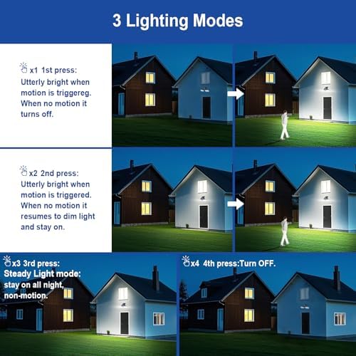 EMANER Motion Lights Solar Powered, Outdoor Flood Lights Stay On or Motion On/Off, Dusk to Dawn Security Solar Light, Covers up to 40ft Distance Landscape Spotlights for Garden Backyard Path, 8-Pack - Image 2