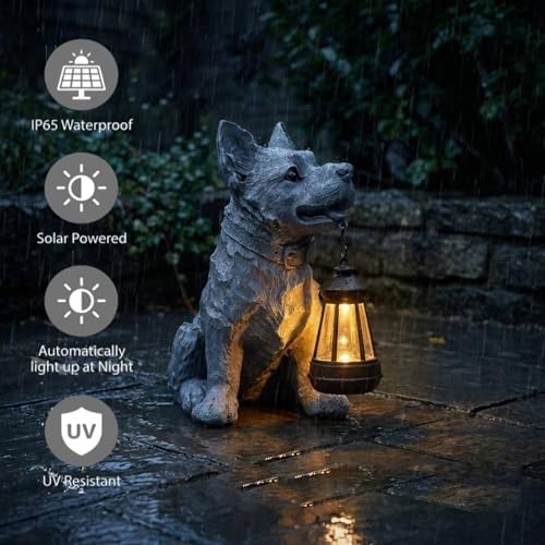 10.2" Garden Dog Statue Figurine Decor with Solar Light - Image 2
