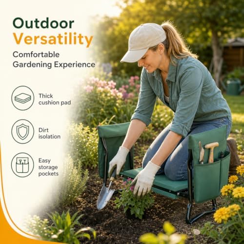 Garden Kneeler and Seat, Foldable Kneeling Stool with Thicker EVA Foam Pad, Heavy Duty Bench with Tool Pouch, Gifts for Outdoor Gardening, Fishing, Green, Arbor Day Gift - Image 5