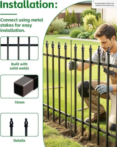 ARIFARO 5 Panels Metal Garden Fence 24" H x 24" W, Decorative Fence Panels - Image 5