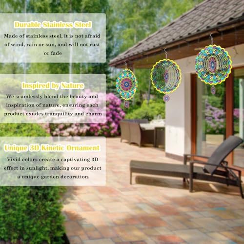 Mandala Wind Spinner, Mandala Gift for Women Men, 12in Spinfinity Designs Stainless Steel Hanging Wind Spinners with 3D Visual Effect, for Indoor/Outdoor Decor, Yard Art, Garden Decorations - Image 2