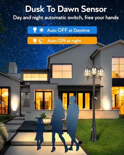 VIANIS 3-Head Outdoor Lamp Post Light Fixture with Outlet, Black Dusk Dawn Lamp Posts Outdoor Lighting, Waterproof Anti-Rust Aluminum with Tempered Glass, Street Light for Garden, Patio, Driveway - Image 4