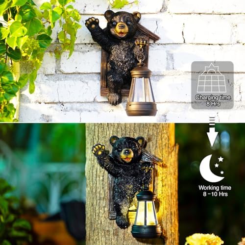 Goodeco Black Bear Tree Hugger with Solar Lantern - Garden Statue for Yard - Image 5