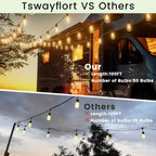 Outdoor String Lights 100FT Waterproof LED Outdoor Lights for Patio with 53 Shatterproof LED Bulbs (3 Spare),Outside Hanging Light for Party, Bistro, Gazebo, Backyard, Garden,Black Cord - Image 5