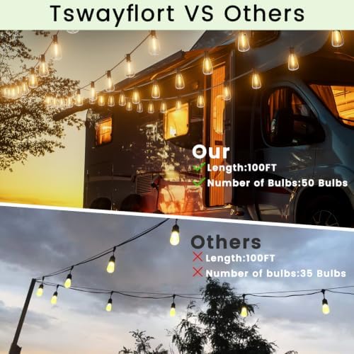 Outdoor String Lights 100FT Waterproof LED Outdoor Lights for Patio with 53 Shatterproof LED Bulbs (3 Spare),Outside Hanging Light for Party, Bistro, Gazebo, Backyard, Garden,Black Cord - Image 5