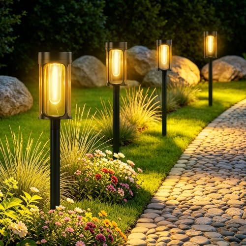 Solar Lights Outdoor, 8 Pack Waterproof IP65 Auto On/Off Solar Pathway Lights 3000K for Garden, Landscape, Path, Yard, Patio, Driveway,Walkway Decor, Landscape Lighting by Unknown
