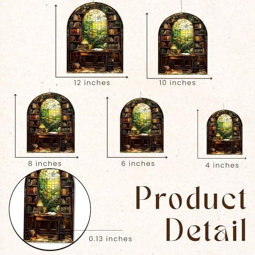 Cozy Library Window Acrylic Suncatcher 12 Inches, Fall Decoration Indoor Outdoor, Bedroom Porch Decor, Stained Glass Effect Window Hanging, Reading Room Ornament, Book Lover Gift for Her - Image 3