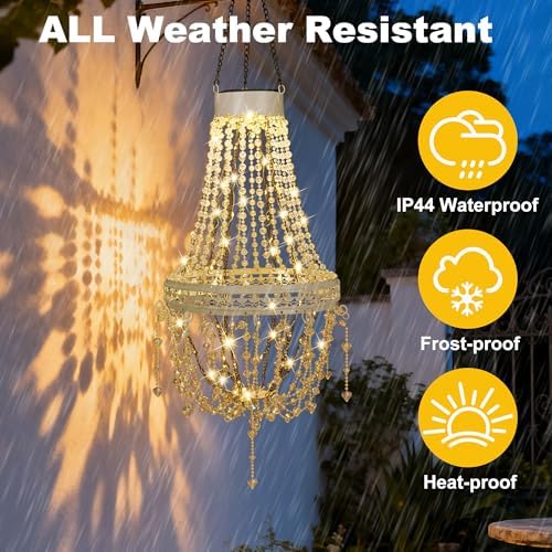 Solar Chandelier Outdoor, Crystal Hanging Solar Garden Lights Waterproof - Image 5