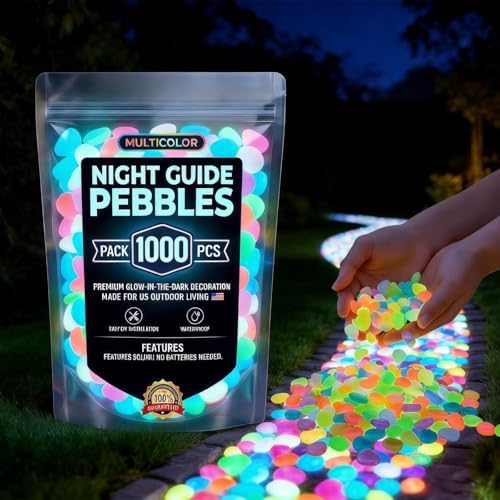 Rainbow Glow in The Dark Pebbles, Luminous Resin Stones for Outdoor Garden Walkway, Aquarium Decor, Fish Tank, Landscape Lighting, Waterproof & Non-Toxic – Long Lasting Glow Up to 5 Hours (1000pcs) by Unknown