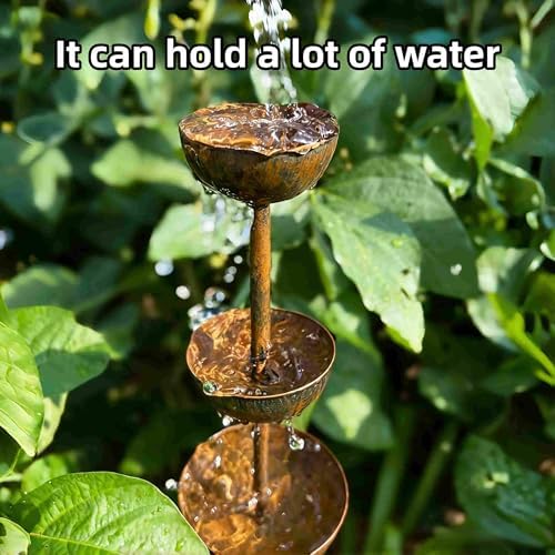 3-Tiered Cascading Rain Catcher Garden Stake, Rust Patina Metal Bird Bath with Water Bowls, 26.7 Inch Outdoor Garden Decor & Plant Support for Yard, Flower Beds & Patio - Image 4