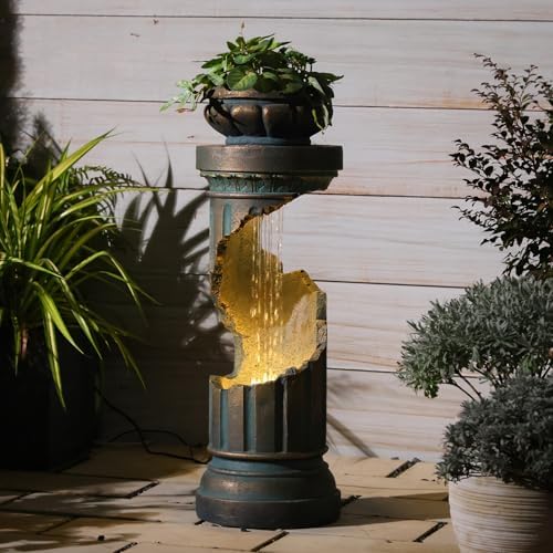 Sunlinua Modern Spiral Outdoor Water Fountain with LED Light by Sunlinua