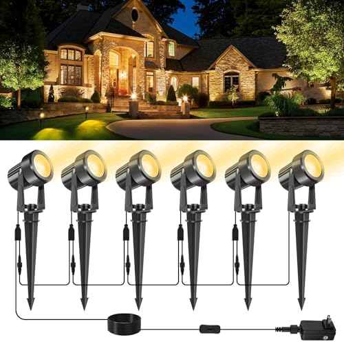 LED Spotlights Outdoor,Low Voltage Landscape Lighting IP65 Waterproof with US Plug, 3000K Warm White Outdoor Spot Lights for Yard Flag Pole House Garden Tree(6-in-1) by CREPOW