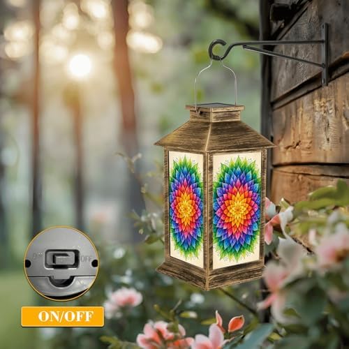 Solar Lantern Outdoor Waterproof Abstract Colorful Geometric Leaf Gradient Rainbow Shades Garden Decor LED Hanging Solar Lights Tabletop Lamp Gifts for Women Mom Outside Yard Patio Porch - Image 5